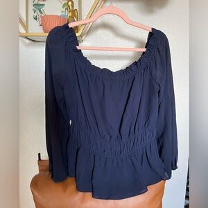 Blue Off the Shoulder Chiffon Top